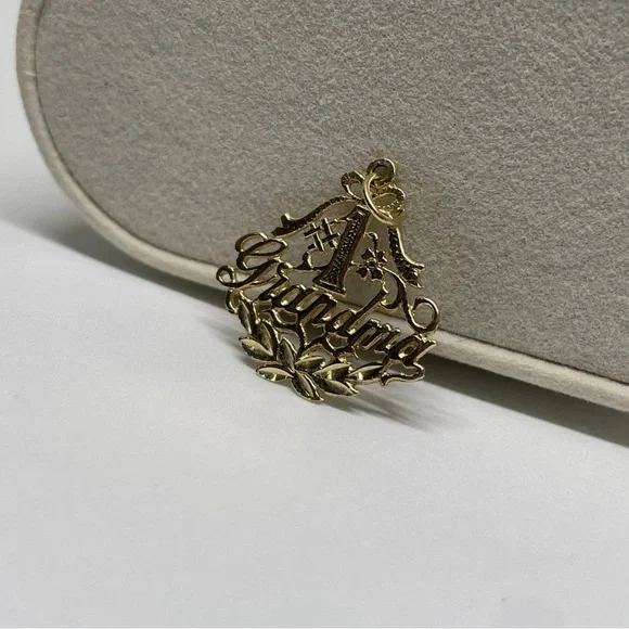 Number One '#1' Grandma 14K Yellow Gold Filigree Pendant